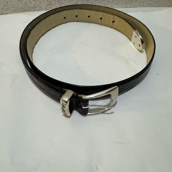 Genuine Leather Black Belt silpanda Silver Tone Rectangle Buckle Men's Size‎ 38 - Picture 1 of 11